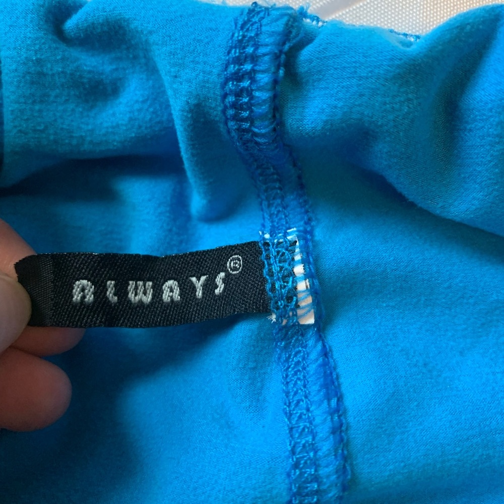 Bright blue stretchy cotton blend long leggings - Picture 2 of 5
